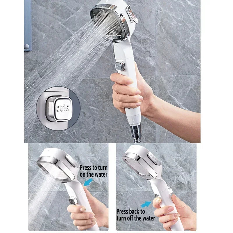 High-Pressure Water-Saving Square Handheld Shower Head (3 Spray Modes)