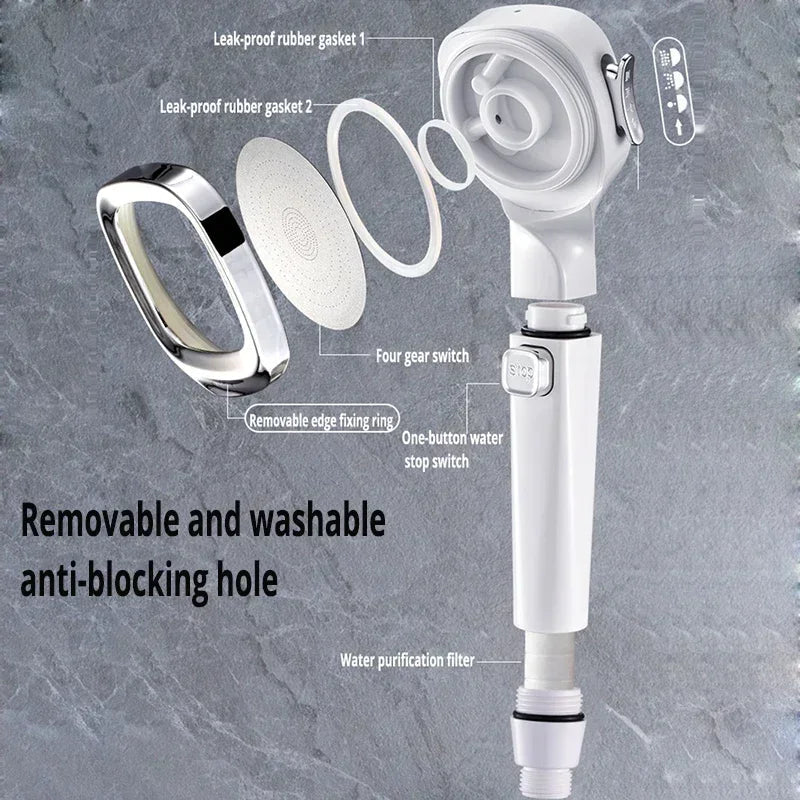 High-Pressure Water-Saving Square Handheld Shower Head (3 Spray Modes)