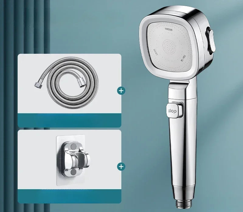 High-Pressure Water-Saving Square Handheld Shower Head (3 Spray Modes)