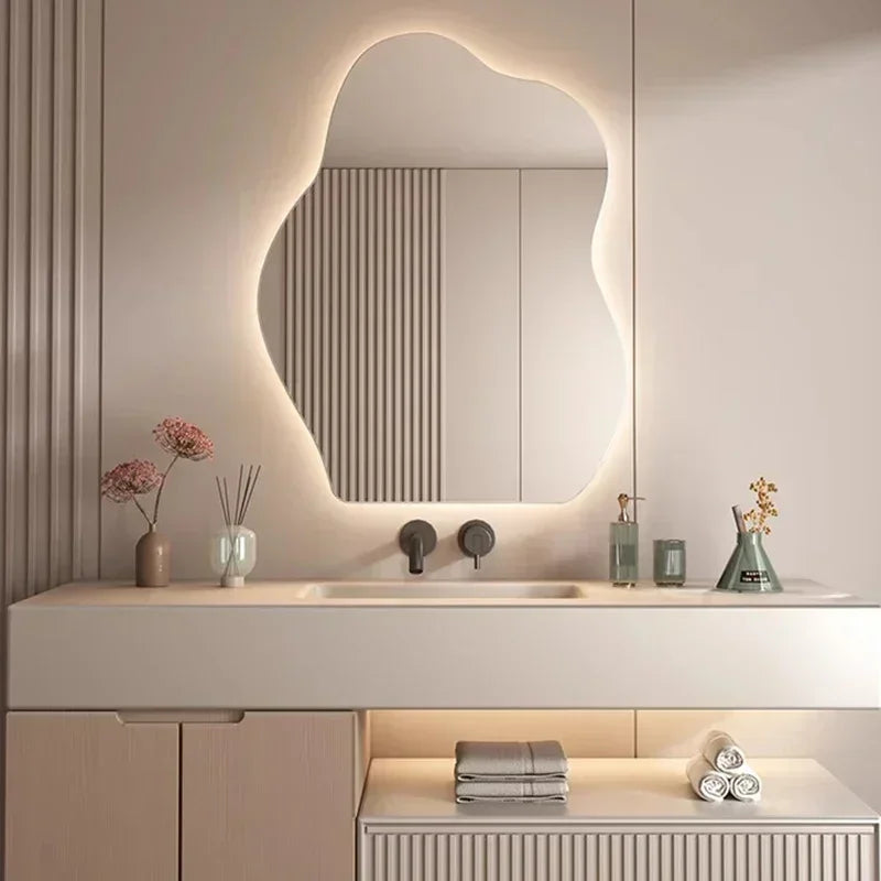 Irregular Scandinavian Warm LED Wall Mirror