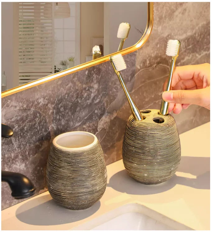 Japanese Vintage Ceramic Bathroom Accessory Set (3-Piece)