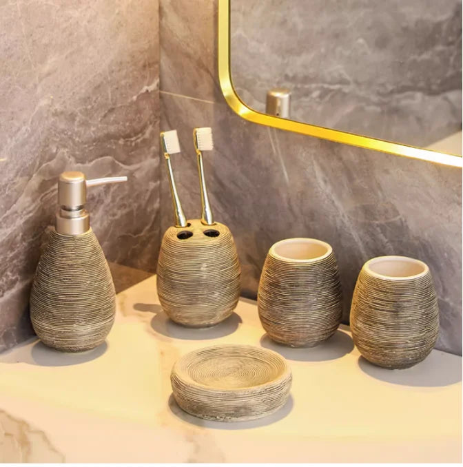 Japanese Vintage Ceramic Bathroom Accessory Set (3-Piece)