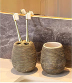 Japanese Vintage Ceramic Bathroom Accessory Set (3-Piece)