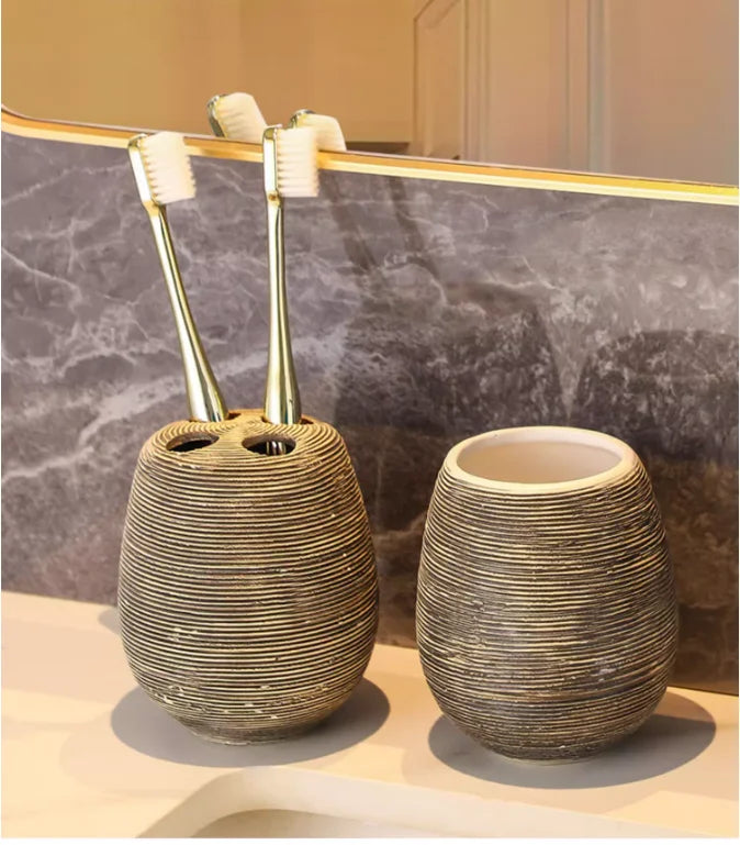 Japanese Vintage Ceramic Bathroom Accessory Set (3-Piece)