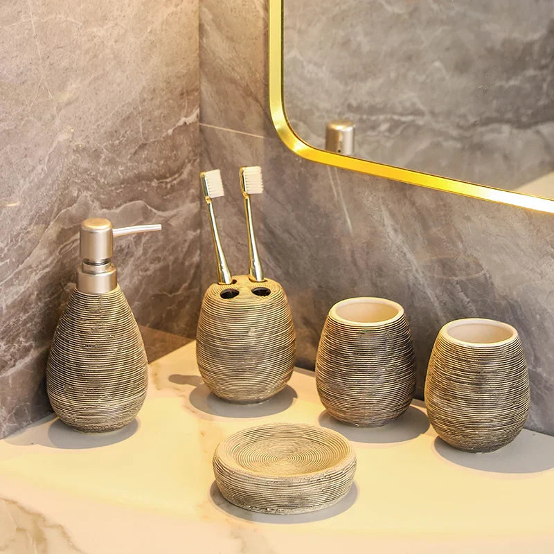 Japanese Vintage Ceramic Bathroom Accessory Set (3-Piece)
