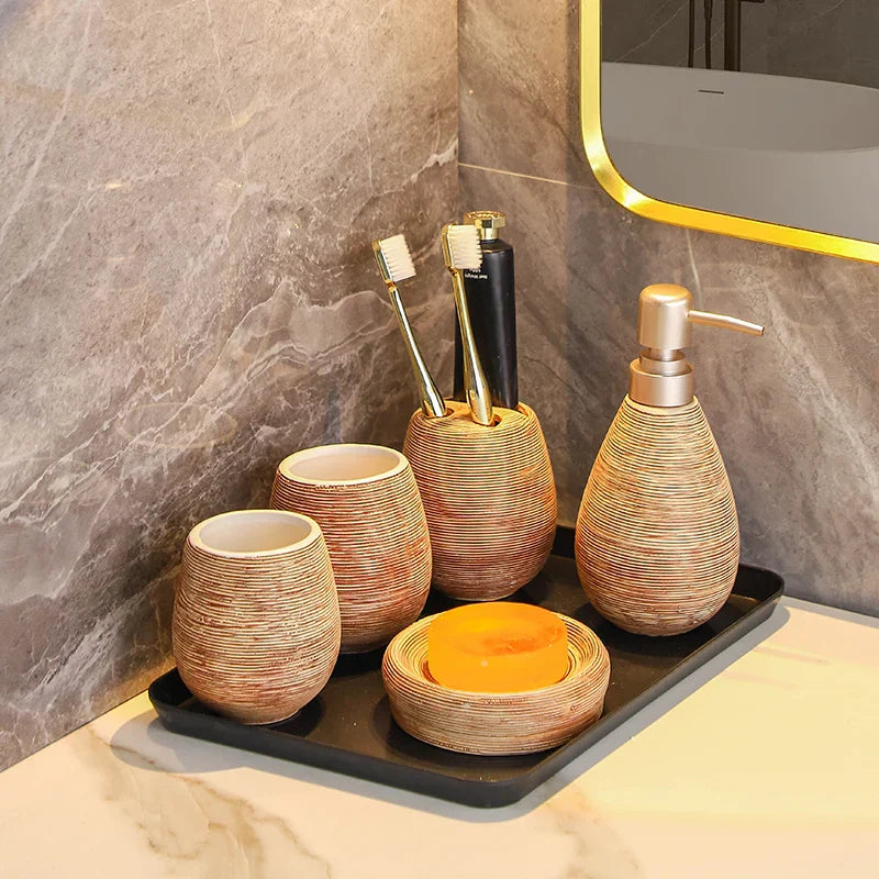 Japanese Vintage Ceramic Bathroom Accessory Set (3-Piece)