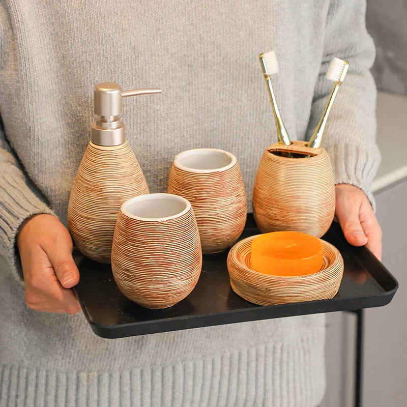 Japanese Vintage Ceramic Bathroom Accessory Set (3-Piece)