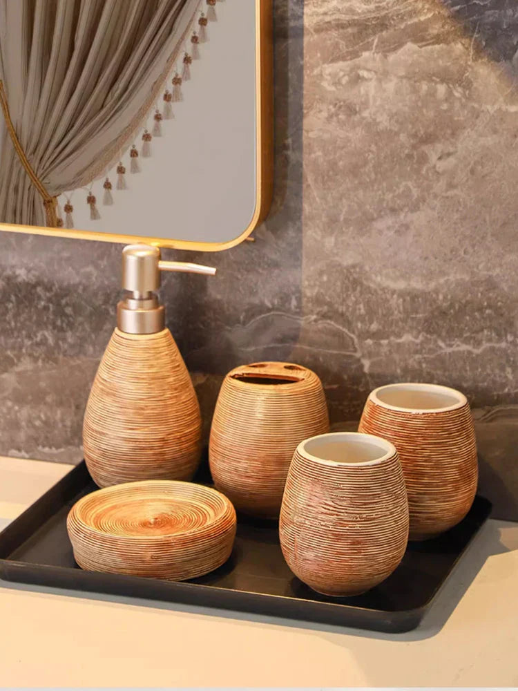 Japanese Vintage Ceramic Bathroom Accessory Set (3-Piece)