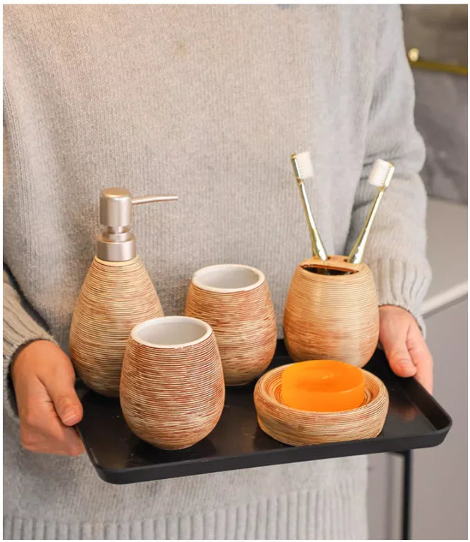 Japanese Vintage Ceramic Bathroom Accessory Set (3-Piece)