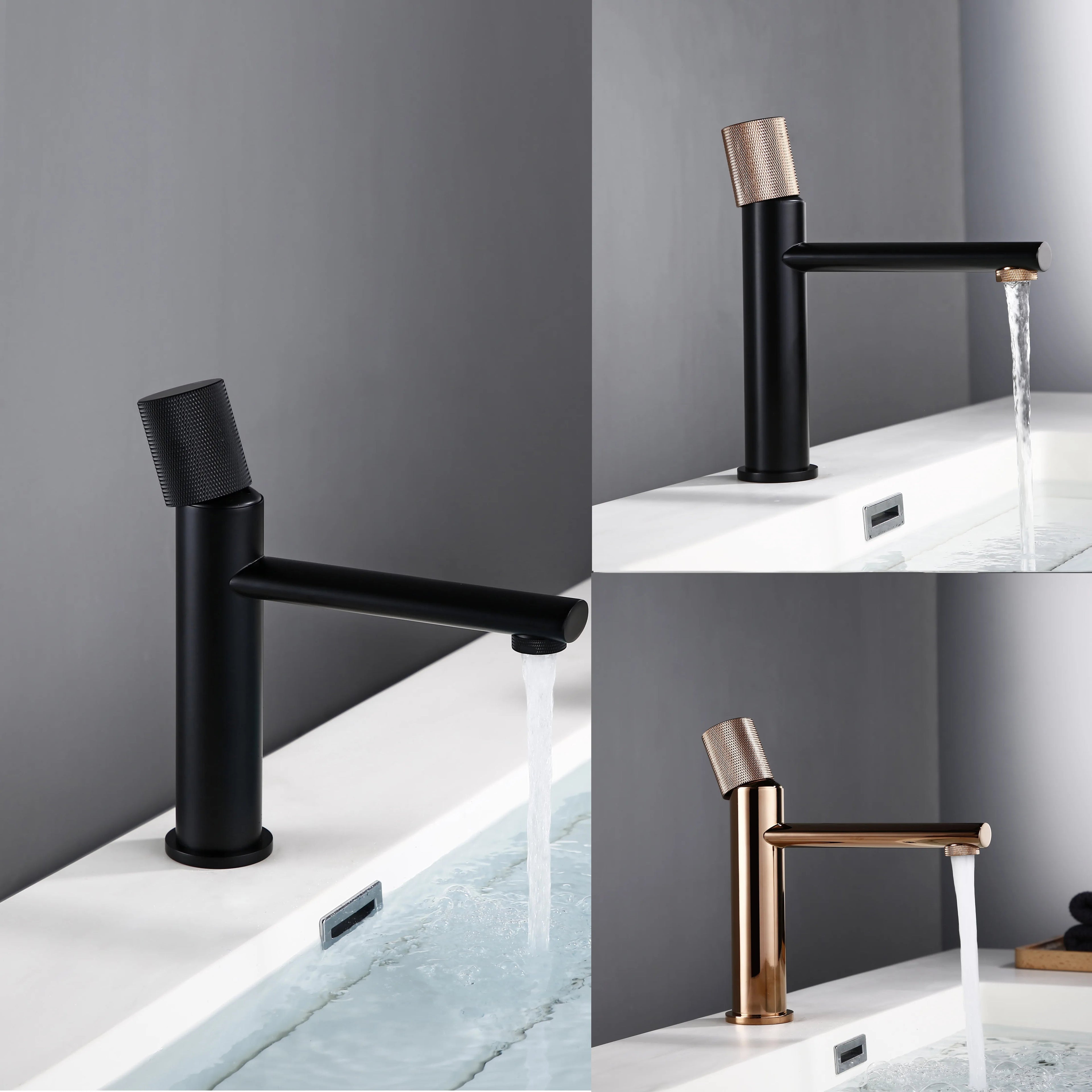 Knurled Handle Brass & Stainless Steel Basin Faucet