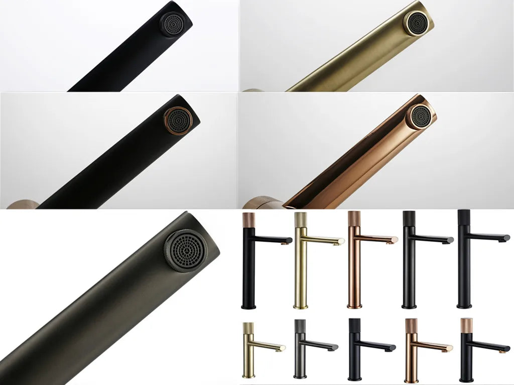 Knurled Handle Brass & Stainless Steel Basin Faucet
