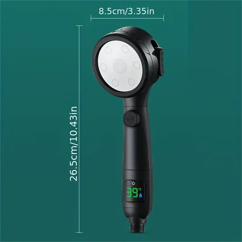LED Temp Display High-Pressure & Water-Saving Handheld Shower Head (4 Spray Modes)