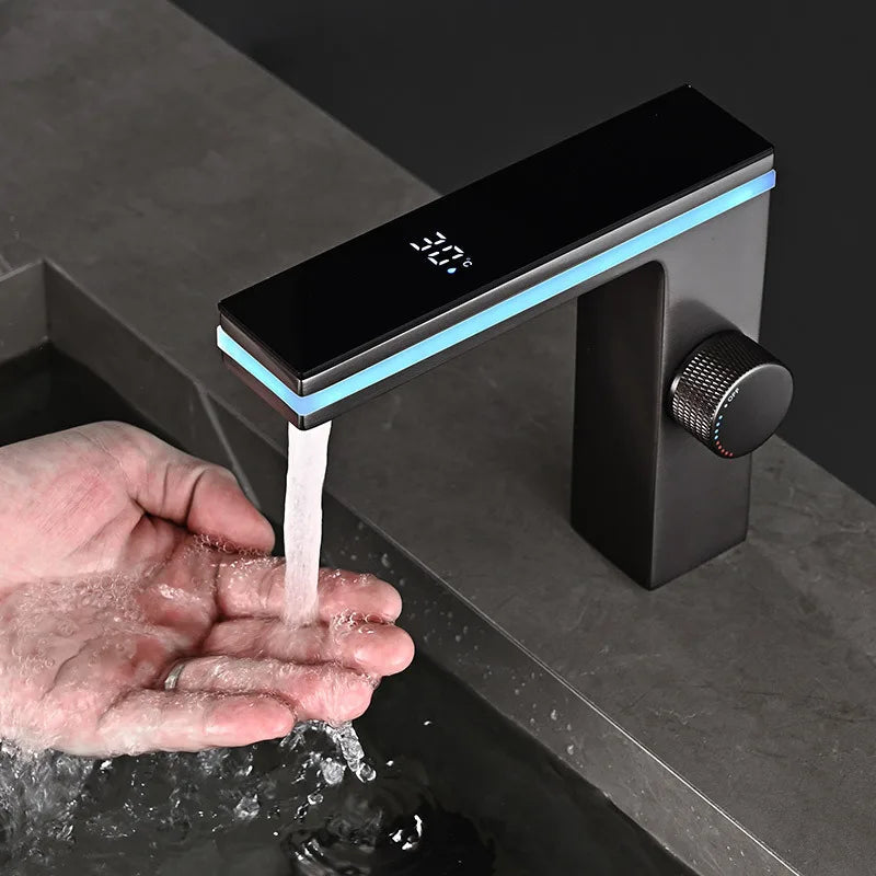 LED Temperature Display Solid Brass Ceramic Disc Bathroom Faucet