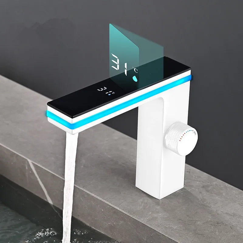 LED Temperature Display Solid Brass Ceramic Disc Bathroom Faucet