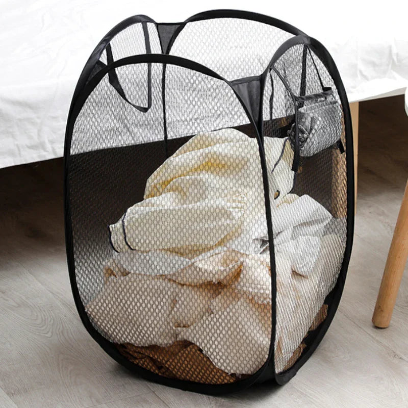 Large Foldable Ventilated Mesh Laundry Basket (Side Pocket)