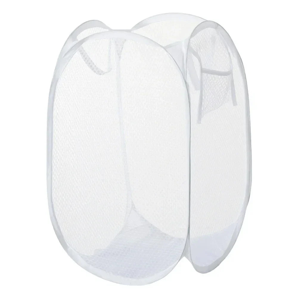 Large Foldable Ventilated Mesh Laundry Basket (Side Pocket)