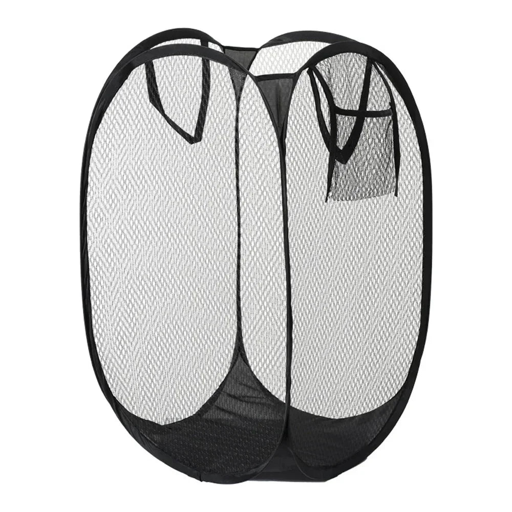 Large Foldable Ventilated Mesh Laundry Basket (Side Pocket)