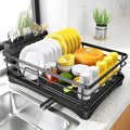 Large Rustproof Fast-Drain Dish Drying Rack (3-Compartment Utensil Holder)