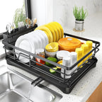 Large Rustproof Fast-Drain Dish Drying Rack (3-Compartment Utensil Holder)