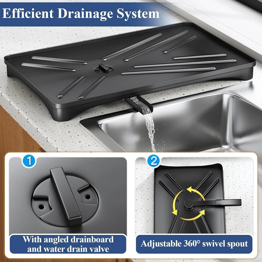 Large Rustproof Fast-Drain Dish Drying Rack (3-Compartment Utensil Holder)
