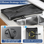 Large Rustproof Fast-Drain Dish Drying Rack (3-Compartment Utensil Holder)