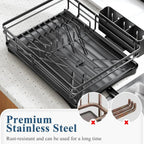 Large Rustproof Fast-Drain Dish Drying Rack (3-Compartment Utensil Holder)