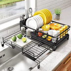 Large Rustproof Fast-Drain Dish Drying Rack (3-Compartment Utensil Holder)