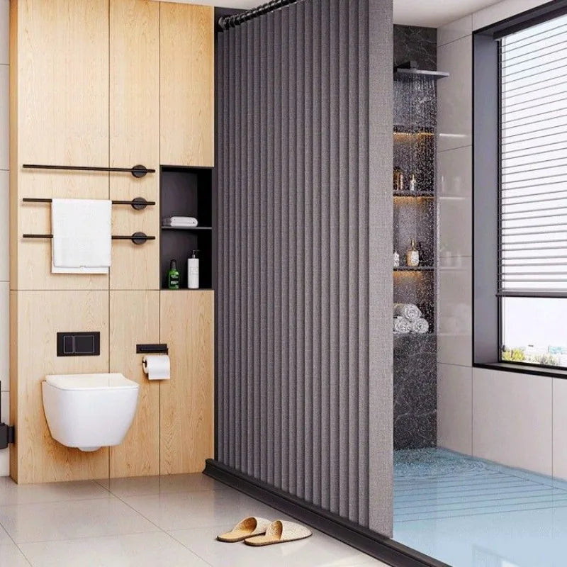 Magnetic Hem Waterproof Linen-Style Shower Curtain (Includes Hooks)