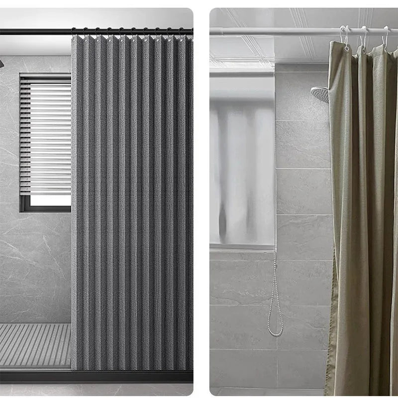 Magnetic Hem Waterproof Linen-Style Shower Curtain (Includes Hooks)