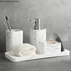 Marble-Effect Resin Bathroom Accessory Set (4-Piece)