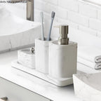 Marble-Effect Resin Bathroom Accessory Set (4-Piece)