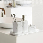 Marble-Effect Resin Bathroom Accessory Set (4-Piece)