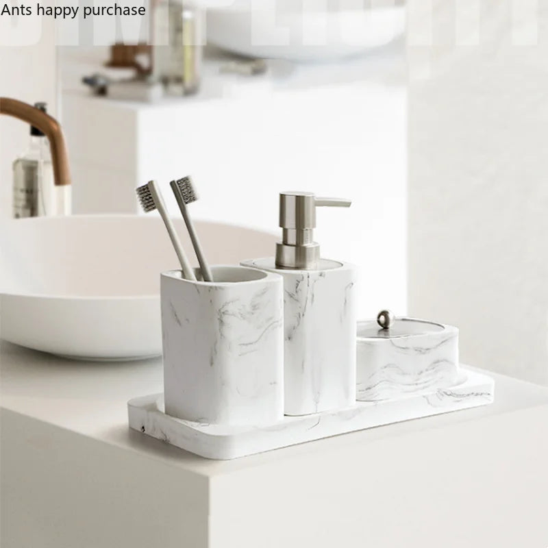 Marble-Effect Resin Bathroom Accessory Set (4-Piece)