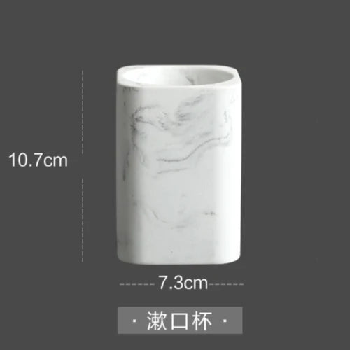 Marble-Effect Resin Bathroom Accessory Set (4-Piece)