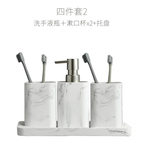 Marble-Effect Resin Bathroom Accessory Set (4-Piece)