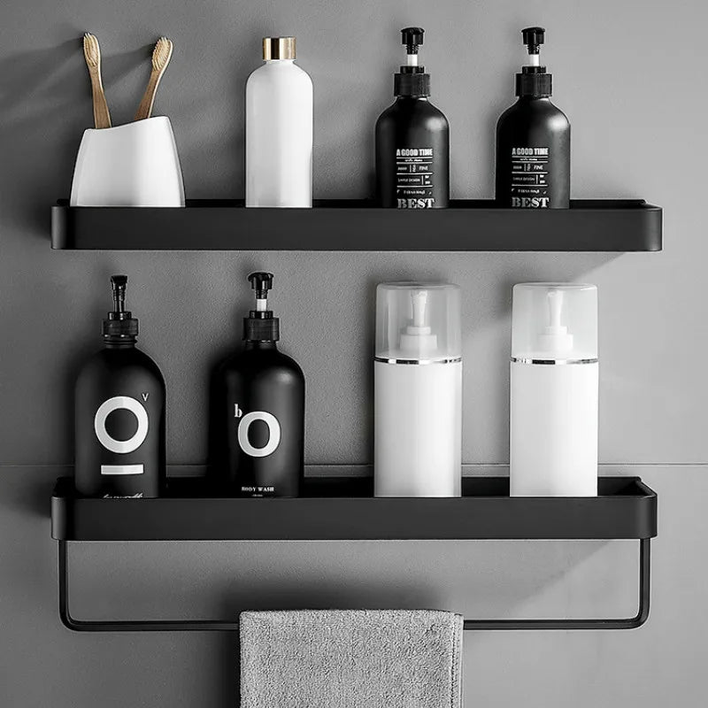 Matte Black Anodized Aluminum Corner Shower Shelf (3-Tier, Drill-Free)