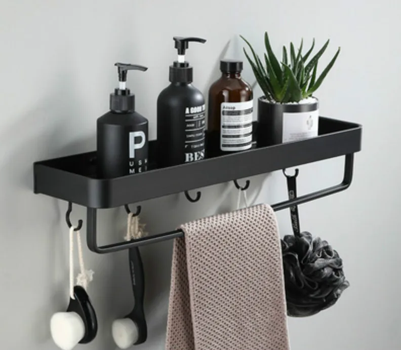 Matte Black Anodized Aluminum Corner Shower Shelf (3-Tier, Drill-Free)
