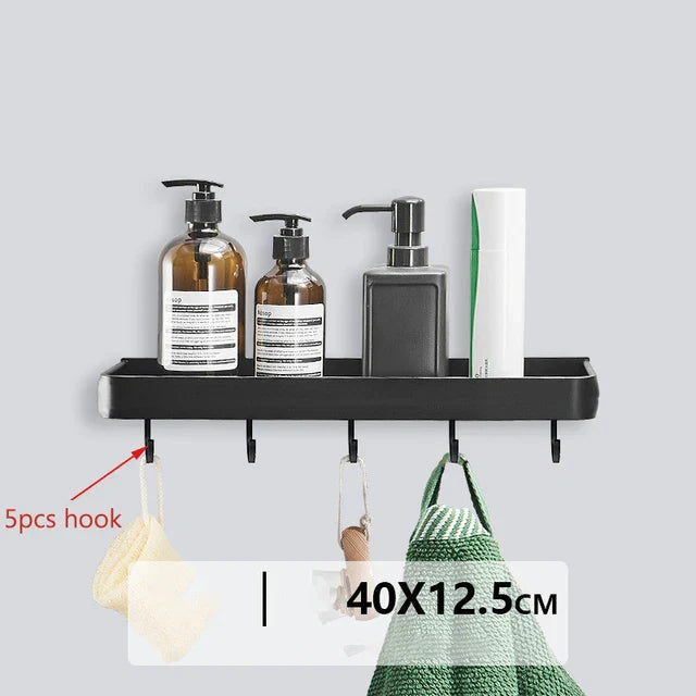 Matte Black Anodized Aluminum Corner Shower Shelf (3-Tier, Drill-Free)