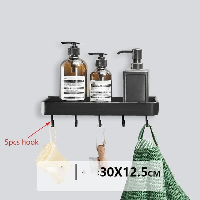 Matte Black Anodized Aluminum Corner Shower Shelf (3-Tier, Drill-Free)
