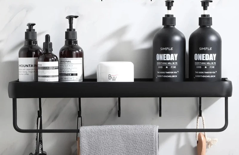 Matte Black Anodized Aluminum Corner Shower Shelf (3-Tier, Drill-Free)