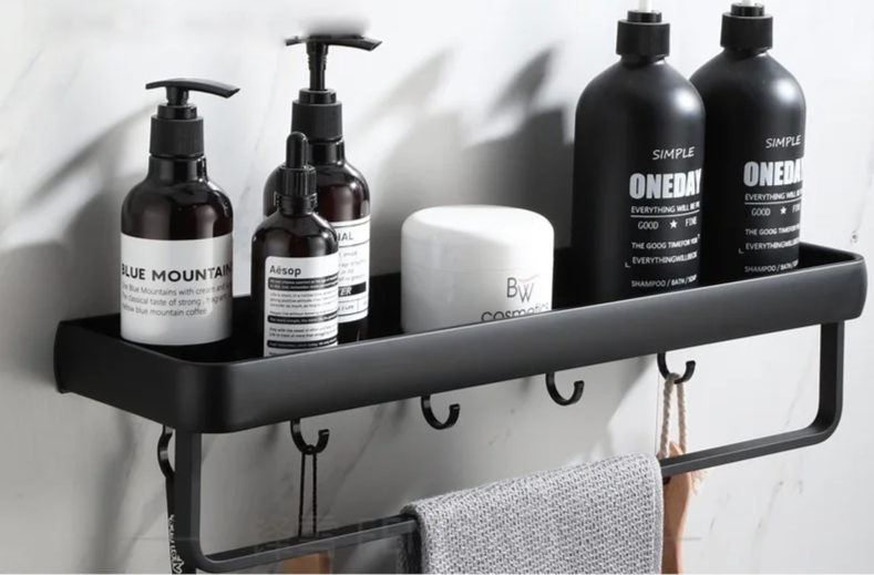 Matte Black Anodized Aluminum Corner Shower Shelf (3-Tier, Drill-Free)