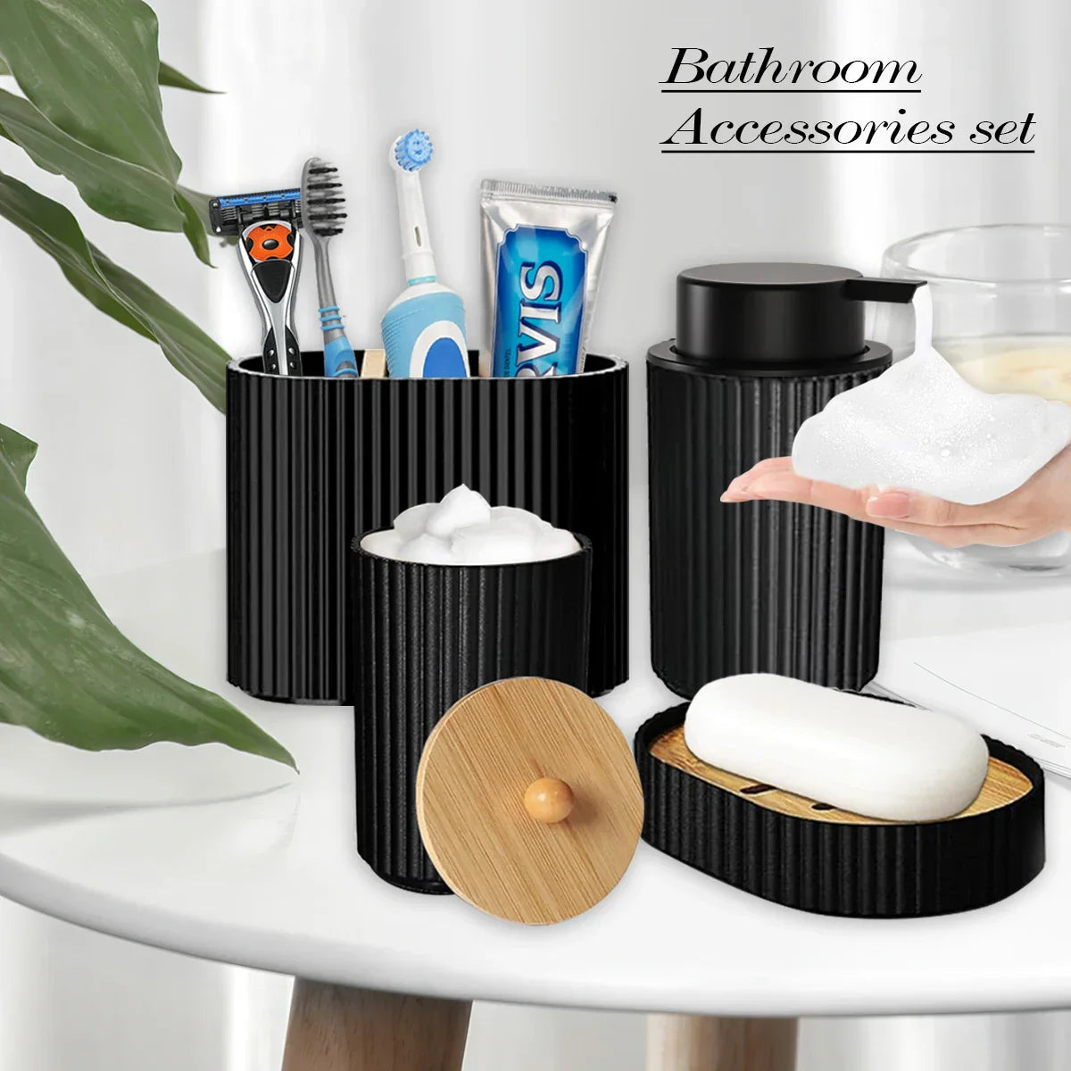 Matte Black Eco-Friendly Plastic Bathroom Accessory Set (4-Piece)