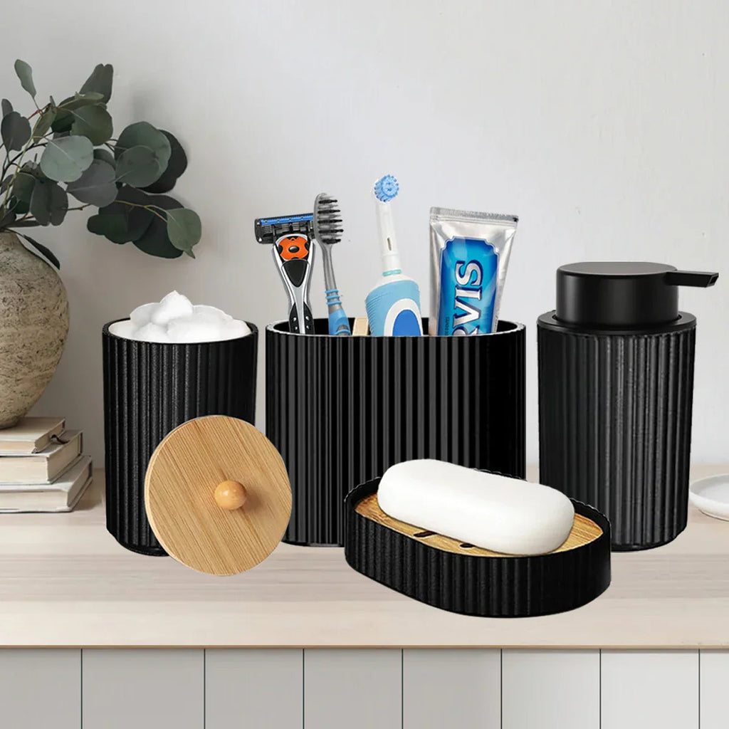 Matte Black Eco-Friendly Plastic Bathroom Accessory Set (4-Piece)