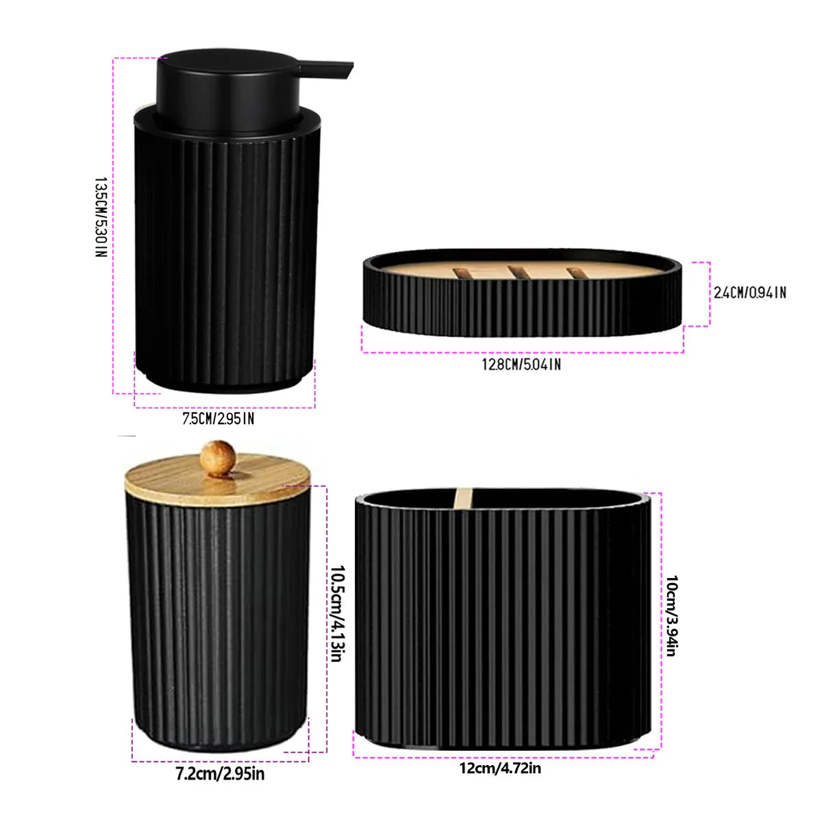 Matte Black Eco-Friendly Plastic Bathroom Accessory Set (4-Piece)