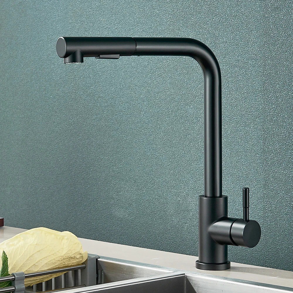 Matte Black Pull-Out & 360° Swivel Kitchen Faucet
