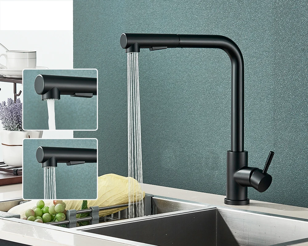 Matte Black Pull-Out & 360° Swivel Kitchen Faucet