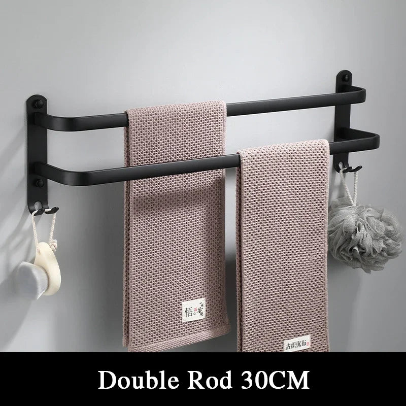 Matte Black Rust-Resistant Aluminum Towel Bar (Wall-Mounted)