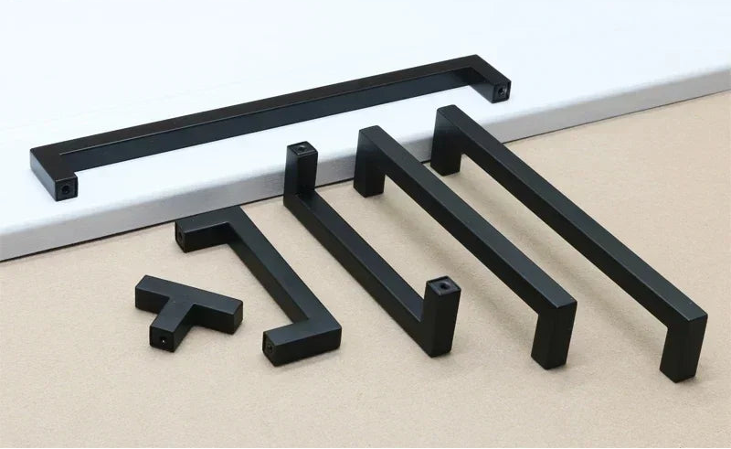 Matte Black Scratch-Resistant Aluminum Alloy Square Bar Pull (Multiple Sizes)