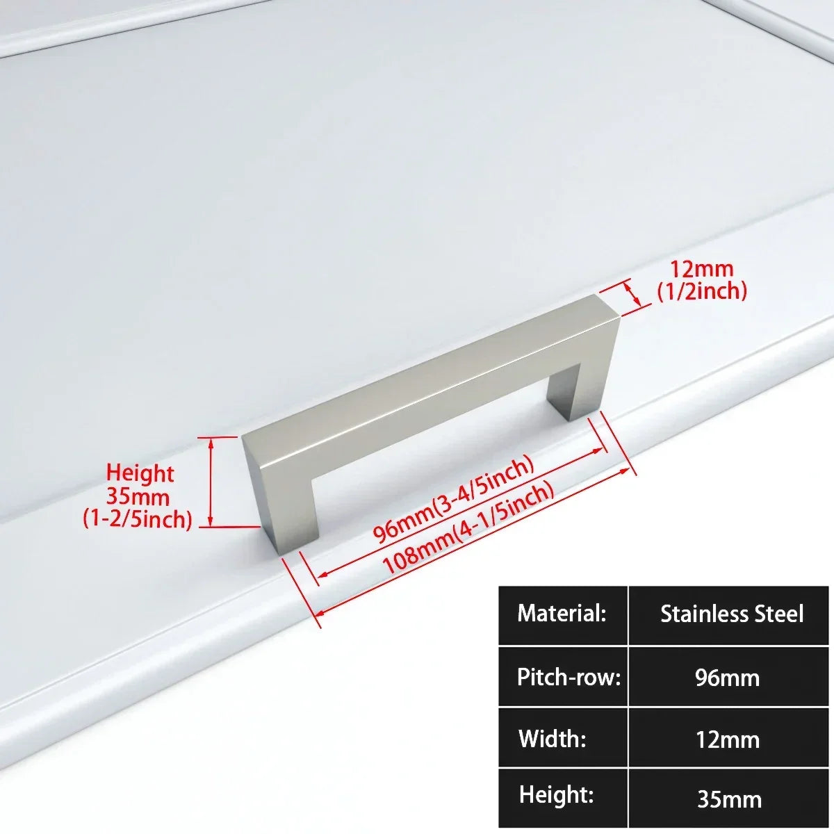 Matte Black Scratch-Resistant Aluminum Alloy Square Bar Pull (Multiple Sizes)