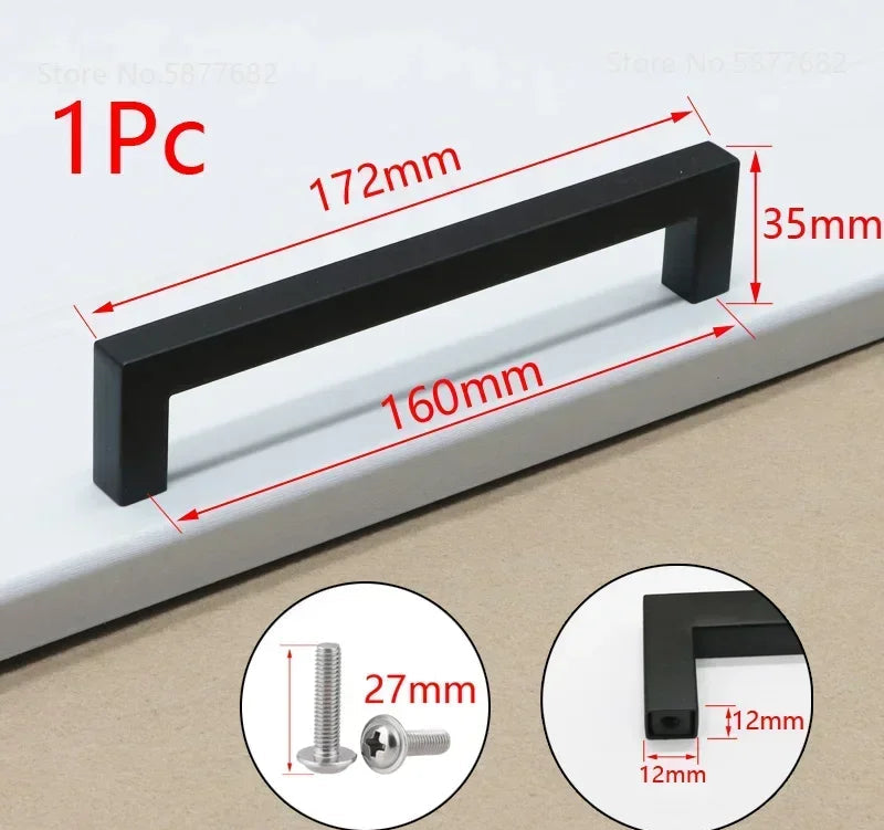 Matte Black Scratch-Resistant Aluminum Alloy Square Bar Pull (Multiple Sizes)